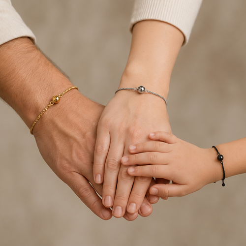 Family Memory Bracelet Set worn on wrist showing hidden photo projection charm